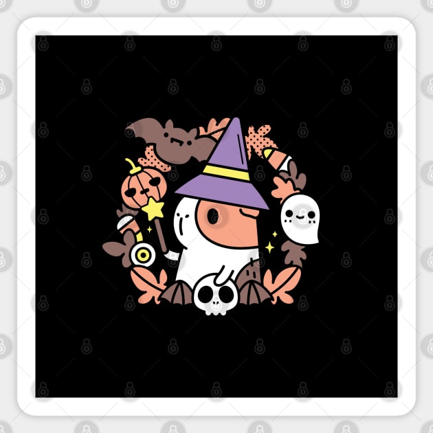 Bubu and Moonch, Halloween Witchy Guinea Pig T-Shirt, Black Sticker by Noristudio